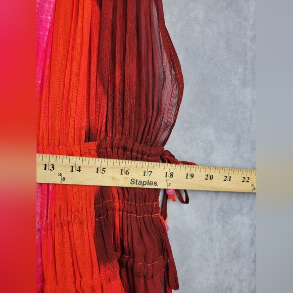 Zara Viscose Ombre Pleated V-neck Side/Shoulder ties Lined Maxi Dress Size XL - Picture 13 of 13